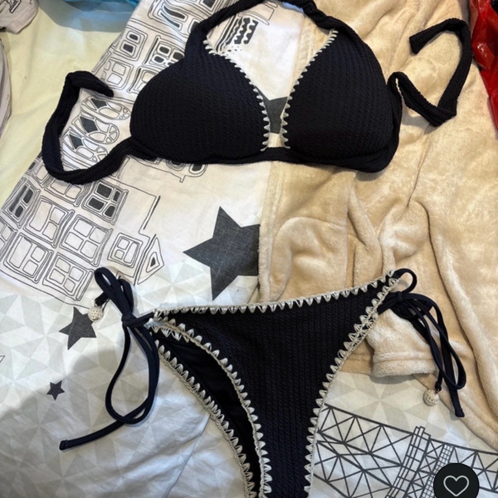 Calzedonia Black Crochet Trim Tie-Side Bikini - Women's Swim